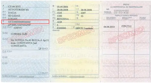 Where to find the VIN number in the Romanian registration book - preview photo